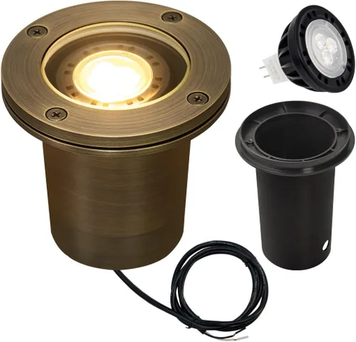 Vista 9 de MALORY Luces de Paisaje de Bajo Voltaje, (4.6''A) Cubierta Superior de Latón 12V Luces Empotradas en el Suelo para Exteriores, Iluminación LED