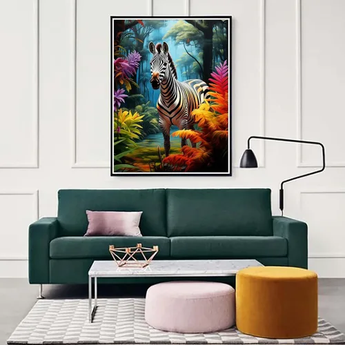 Vista 3 de Zariocy Kits de arte de diamantes 5D para adultos, cebra, pintura de bricolaje con arte de diamantes, arte redondo de diamante, pinturas