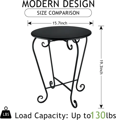 Vista 3 de Mesa auxiliar pequeña para patio, mesa auxiliar redonda de metal, resistente a la intemperie, antioxidante, para exteriores, para jardín, porche