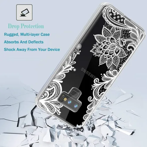 Vista 7 de Funda de teléfono para Galaxy Note 9, para Samsung Note 9, para niñas y mujeres, delgada, a prueba de golpes, transparente, patrón floral, suave