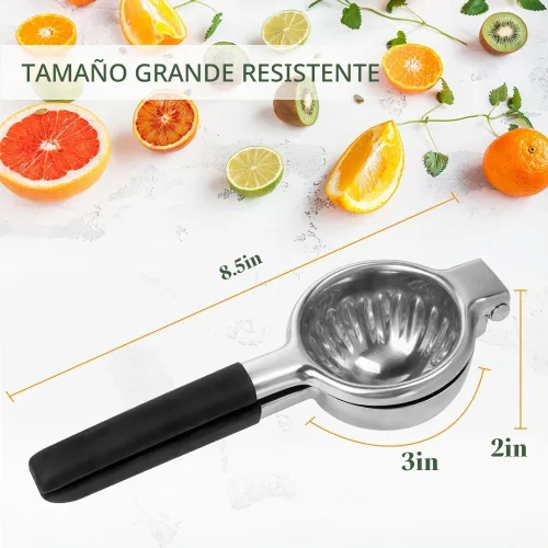 Vista 4 de Exprimidor de limón de acero inoxidable, exprimidor de limón y frutas con asas de silicona, exprimidor manual grande de cítricos