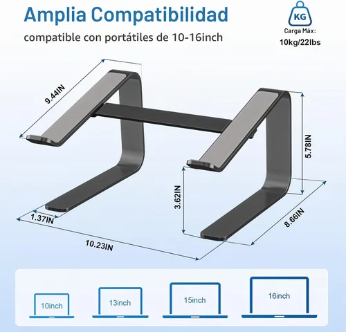 Vista 2 de suptek Soporte para computadora portátil de aluminio, soporte para computadora portátil ergonómico y desmontable para escritorio, elevador de Negro