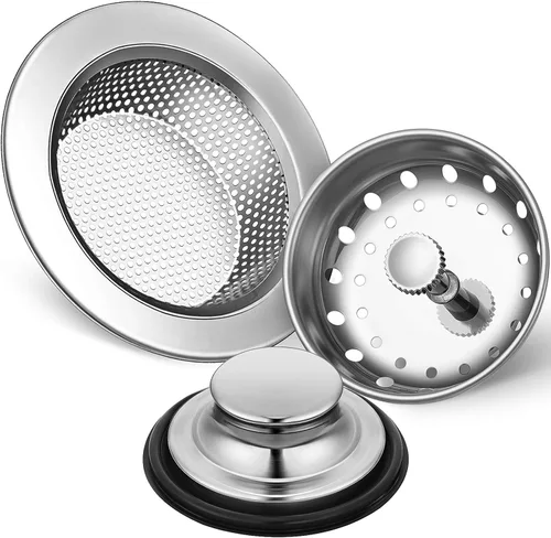 Vista 9 de Mudder 3 piezas de colador y tapón de drenaje para fregadero de cocina, tapón de eliminación de basura de acero inoxidable con asa, filtro universal