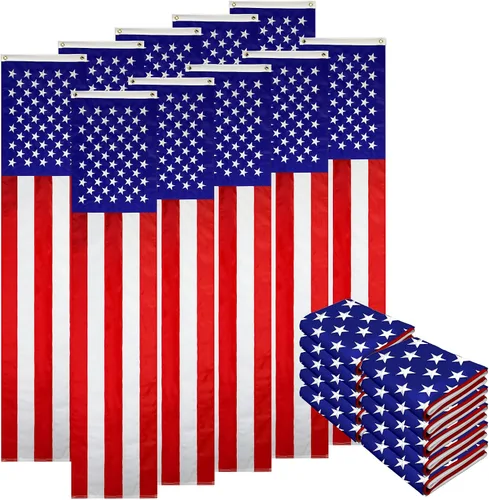 Vista 21 de G128 Paquete de 10: Banderines patrióticos estadounidenses y bandera desplegable de Betsy Ross, 13 estrellas bordadas en patrón circular con 5 rayas