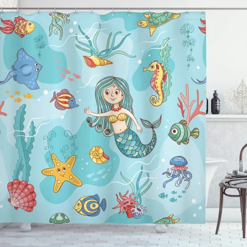 Vista 118 de set de cortina para baño decorativa de tela de poliéster con ganchos