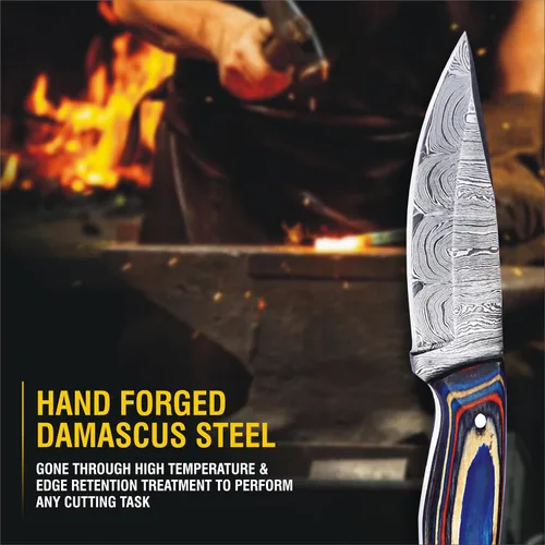 Vista 5 de Cuchillo hecho a mano de 8" con funda Azul