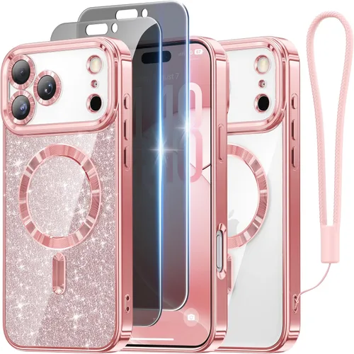 Vista 66 de Meifigno - Funda diseñada para el iPhone 16 Pro de 6.3", [Tarjeta de purpurina y correa para la muñeca] [Compatible con MagSafe]