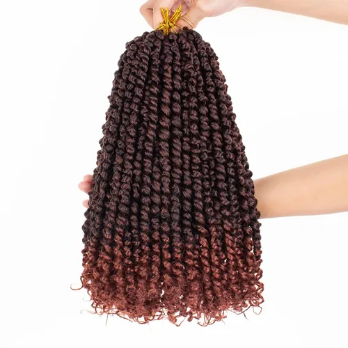 Vista 17 de Leeven Cabello rubio degradado de 14 pulgadas, pretrenzado y trenzado de pasión, 8 paquetes de extensiones de cabello sintético bohemio para mujeres
