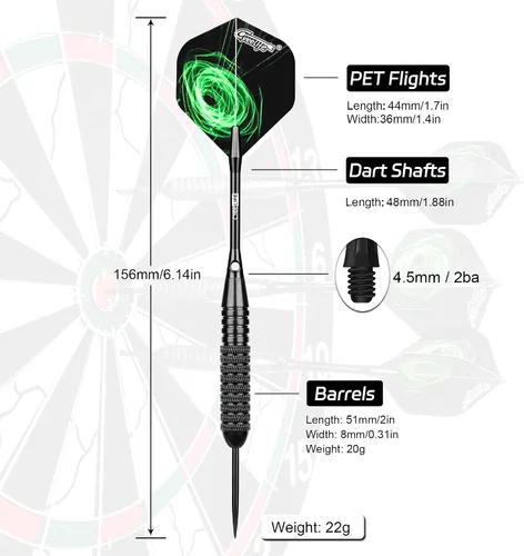 Vista 7 de CyeeLife Juego de dardos con punta de acero de 0.78 oz con ejes de aluminio (4 colores)+16 protectores y vuelos+sacapuntas+herramienta, 12 paquetes