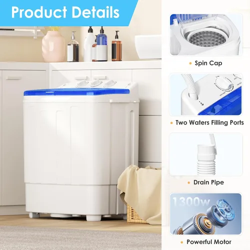 Vista 7 de INTERGREAT - Lavadora portátil, lavadora portátil de 18 libras con ciclo de centrifugado y secadora, lavadora semiautomática combinada