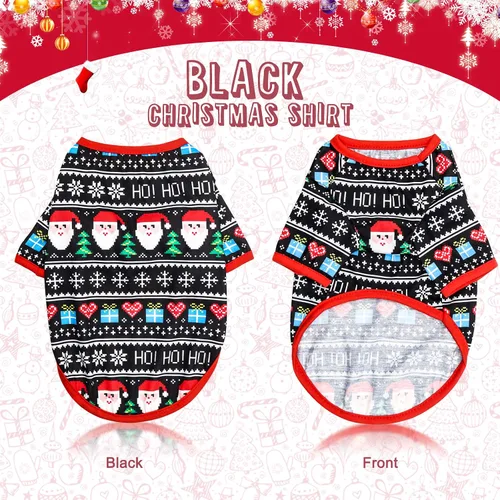Vista 3 de HYLYUN Paquete de 2 camisetas de Navidad para perros pequeños, ropa para Rojo + negro