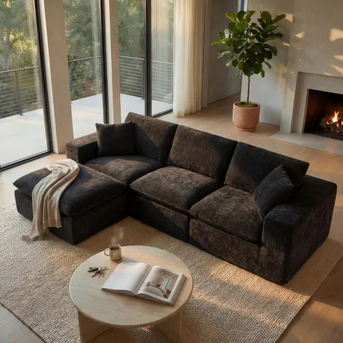 Vista 23 de Sofá nube modular en forma de L de 110 pulgadas con otomana móvil, cómodo sofá de 4 asientos de chenilla sin hueso con asiento profundo para sala