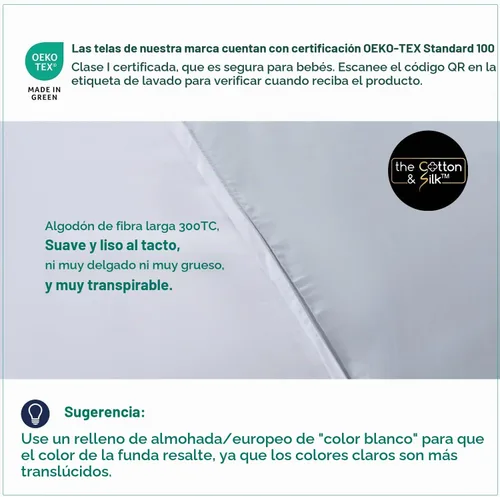 Vista 5 de Juego de 2 fundas europeas de algodón de fibra larga 100 % de lujo (26 x 26 pulgadas), con cierre de sobre en la parte posterior, color azul brumoso