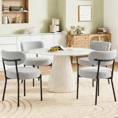 Vista 8 de DUMOS Juego de 4 sillas de comedor, sillas modernas de mediados de siglo, respaldo curvado tapizado, sillas de cocina con patas de metal negro, beige