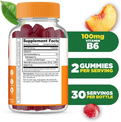 Vista 2 de Lifeable Gomitas de Vitamina B6 100mg Suplemento de VIT B6 de Gran Sabor Vitaminas B6 Veganas para Apoyo del Sistema Nervioso Vitamina B 6