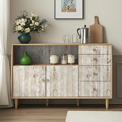 Vista 5 de Papel tapiz de madera Decoroom para despegar y pegar Blanco
