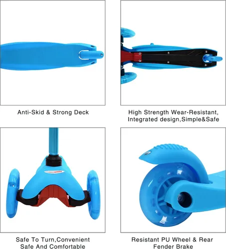 Vista 5 de ChromeWheels Mini Scooter para Niños Pequeños, Scooters Deluxe de 3 Ruedas para Niños, 4 Alturas Ajustables con Scooters de Patada