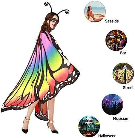 Vista 3 de Disfraz navideño de alas de mariposa para mujer, diseño de hada para adultos, suave capa para mujer, Arco iris