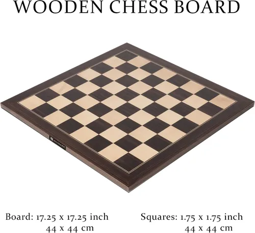 Vista 3 de A&A Tablero de ajedrez profesional de madera de 17.25 pulgadas con bolsa de almacenamiento, palisandro africano e incrustaciones de arce, cuadrados
