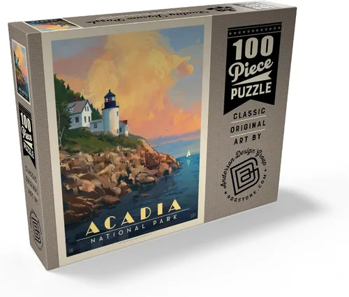 Vista 2 de MyPuzzle Acadia National Park: Lighthouse, Vintage Poster - Rompecabezas de 100 piezas prémium para adultos