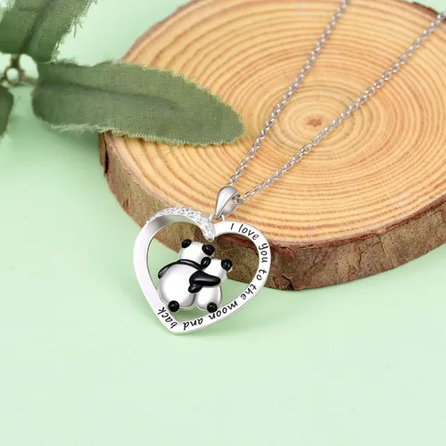 Vista 2 de Collar de plata de ley 925 con colgante de corazón de bambú grabado "I love you forever", Metal, Circonia cúbica
