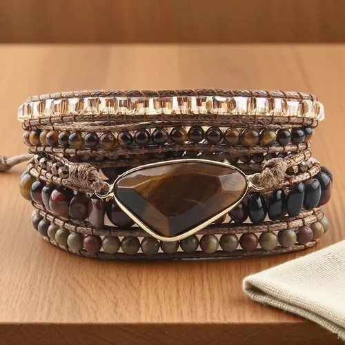 Vista 22 de ZOSOJONA - Pulseras bohemias hechas a mano de piedra natural, que dan vuelta, con cuentas de cristal de turquesa