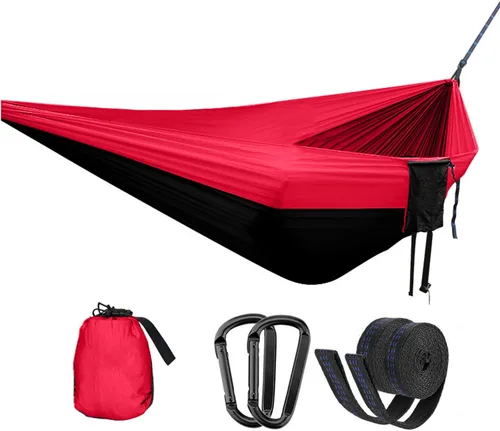 Vista 27 de Hamaca doble ajustable de capacidad de 550 libras con soporte de acero resistente de 10 pies, incluye funda de transporte portátil, fácil de Azul