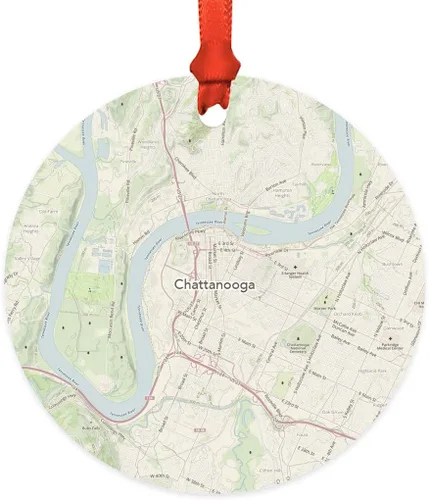 Vista 18 de Andaz Press Mapa de la ciudad de Estados Unidos redondo de madera natural MDF ornamento de Navidad, Akron, Ohio Vintage Mapa, 1 paquete, larga