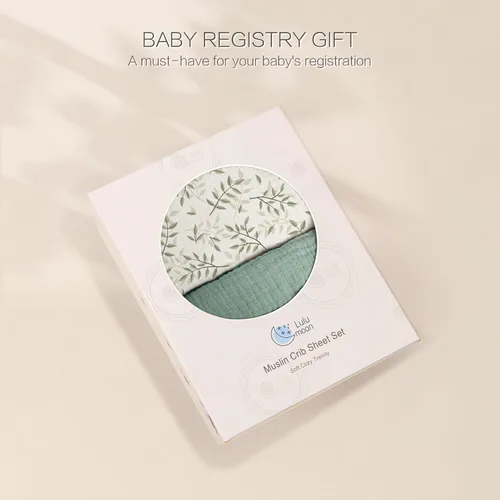 Vista 7 de Sábanas de cuna de muselina lulumoon para bebé: Sábanas ajustadas y transpirables para cuna de niños - Hojas de hoja de árbol verde para cuna