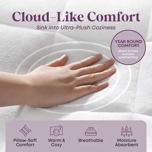 Vista 3 de Mastertex Funda de colchón doble abombada, relleno de fibra extra afelpada, cubierta con protector de colchón de forro polar acolchado blanco, dos