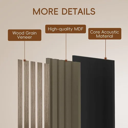 Vista 4 de EVERECO Paquete de 6 paneles acústicos de pared con listones de madera de 92.5 x 7.87 pulgadas, paneles de pared 3D absorbentes de sonido