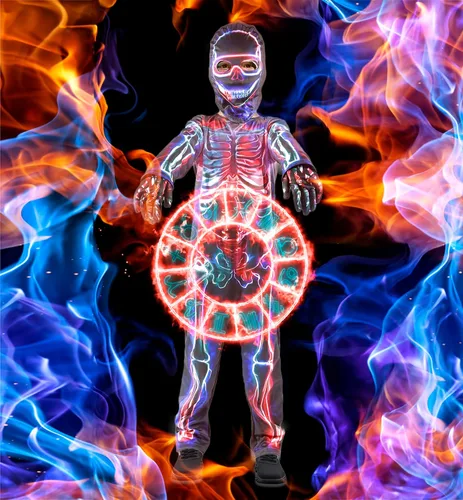 Vista 3 de Wbesty Disfraz de esqueleto para niños de Halloween bata de esqueleto guantes espeluznantes cara de calavera