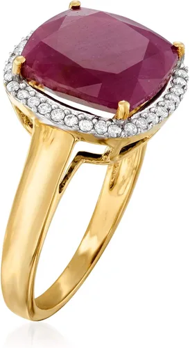 Vista 3 de Ross-Simons 6.30 Carat Ruby and .16 ct. t.w. Diamond Ring in 14kt Yellow Gold
