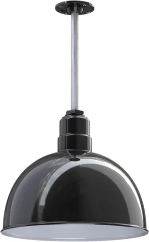 Vista 28 de Steel Lighting Co. Colgante de cuenco rosa Lámpara montada en el techo Cúpula de 15 pulgadas vástago de 12 pulgadas Estilo granero de acero