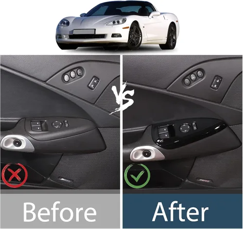 Vista 2 de Lcojicep Marco de interruptor de elevación de vidrio compatible con Corvette C6 Z06 ZR1 2005-2013 botón de elevación de cristal de ventana