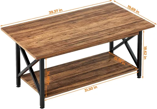 Vista 3 de GreenForest Mesa de centro con almacenamiento, mesa de centro moderna de 2 niveles de 39 pulgadas para sala de estar, mesa de centro de granja