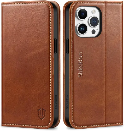 Vista 11 de SHIELDON Funda para iPhone 15 Pro Max de 6.7 pulgadas, cartera de cuero genuino [cierre magnético] [ranura para tarjeta de bloqueo RFID]