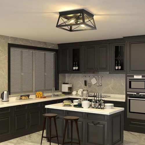 Vista 5 de Pynsseu - Lámpara de techo de estilo industrial, 2 focos, lámpara de techo para cocina, para isla, comedor, dormitorio, vestíbulo, pasillo, 1