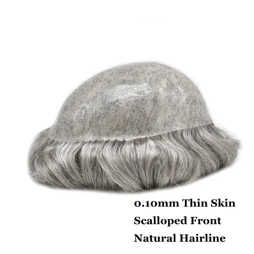 Vista 385 de Toupee para hombre 100% cabello humano real tupé para hombres 0.004 in piel de poliuretano para hombre, sistema de reemplazo de piezas de pelo