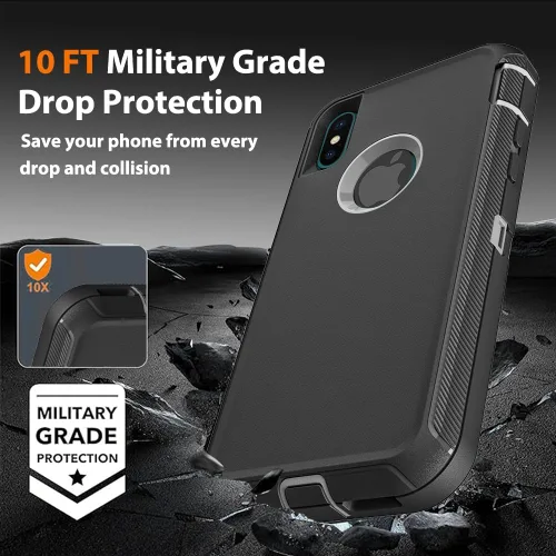 Vista 6 de Funda para iPhone X/iPhone Xs con 2 protectores de pantalla de vidrio templado, grado militar 3 en 1, resistente a prueba de golpes, a prueba