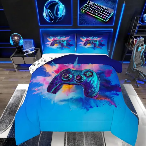 Vista 28 de Erosebridal Juego de ropa de cama individual para niñas, juego de edredón de juegos para niños, juego de cama de juegos para niños, color naranja