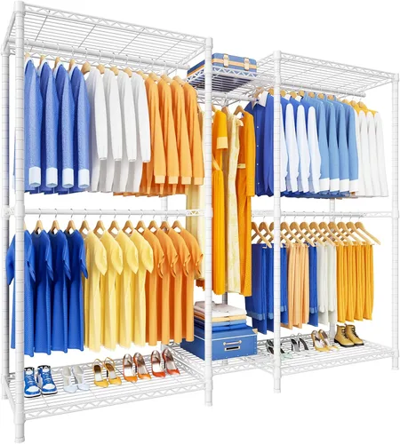 Vista 13 de Ulif E12 - Perchero independiente resistente con estantes, sistema de almacenamiento de ropa de metal para colgar ropa, 57.1 pulgadas de ancho x 16