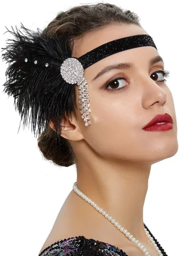 Vista 2 de Roaring 20s Great Gatsby - Diadema estilo flapper para mujer, estilo Art Deco de los años 20, con plumas A azul