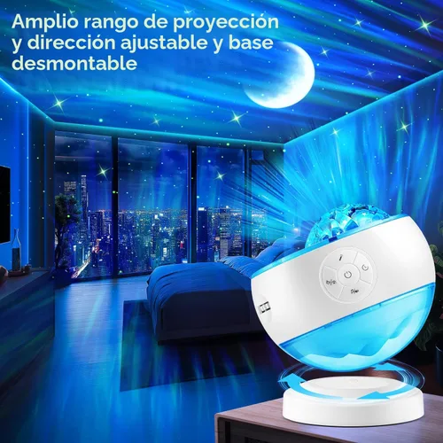 Vista 8 de Iceberg - Proyector de luces del norte, proyector de galaxia blanca con altavoz Bluetooth y 15 ruidos blancos, luz Aurora con base desmontable, más