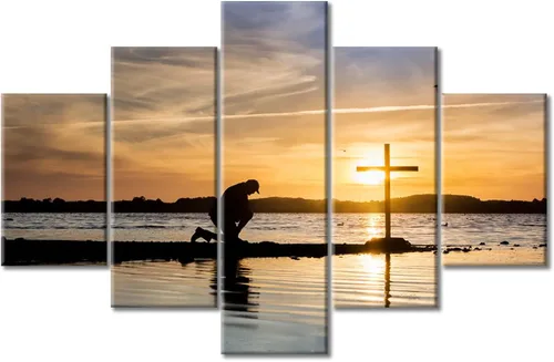 Vista 116 de TUMOVO Decoración de pared de iglesia cristiana de 3 paneles, imágenes de la resurrección de Jesús para sala de estar, dormitorio, cocina