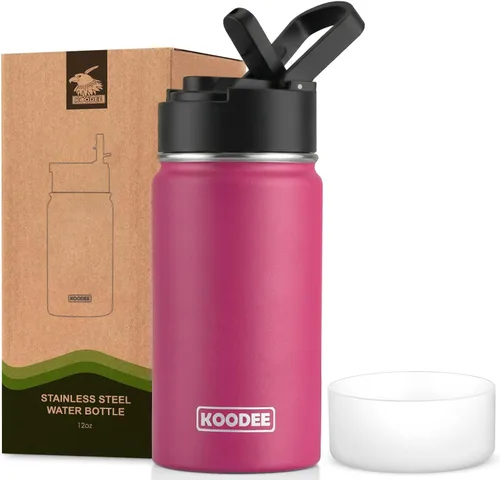 Vista 10 de koodee Botella de agua para niños, botella de agua de acero inoxidable de 12 onzas con aislamiento al vacío para la escuela, botella de agua de boca
