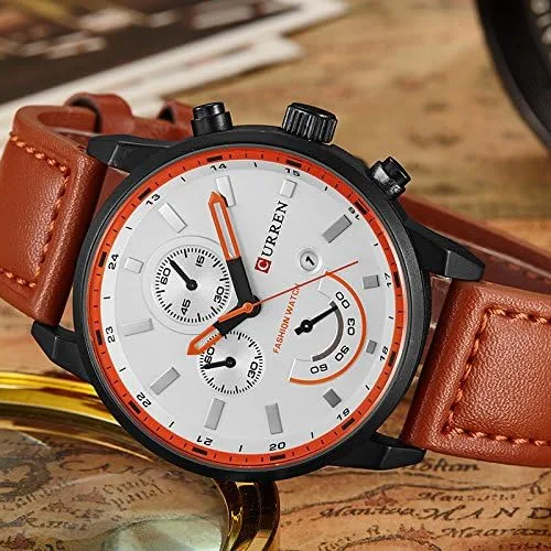Vista 3 de CURREN Reloj de cuarzo para hombre, de lujo, de cuero, a la moda, casual, reloj deportivo