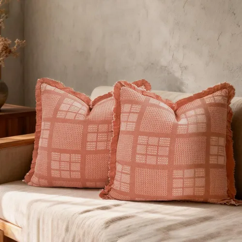 Vista 10 de Juego de 2 fundas de almohada de algodón con diseño de gofre de 24 x 24 pulgadas, fundas decorativas cuadradas europeas decorativas para sofá