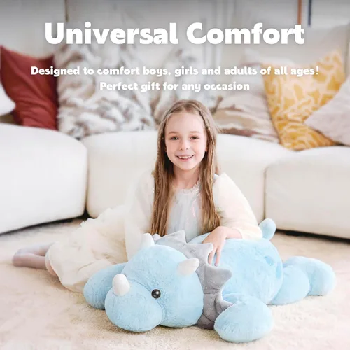 Vista 3 de IKASA Animal de Peluche con Peso de Dinosaurio Triceratops de 5 libras, Juguetes Suaves Gigantes Grandes Jumbo de 30 pulgadas, Tamaño Enorme Lindo