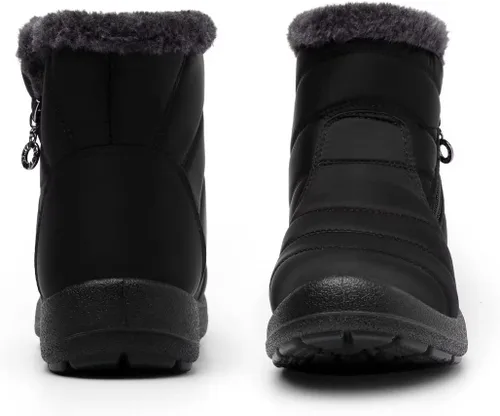 Vista 4 de Cheval Botas de invierno con cremallera para mujer, botines cálidos con forro de piel, antideslizantes, impermeables, cómodas, botas de invierno
